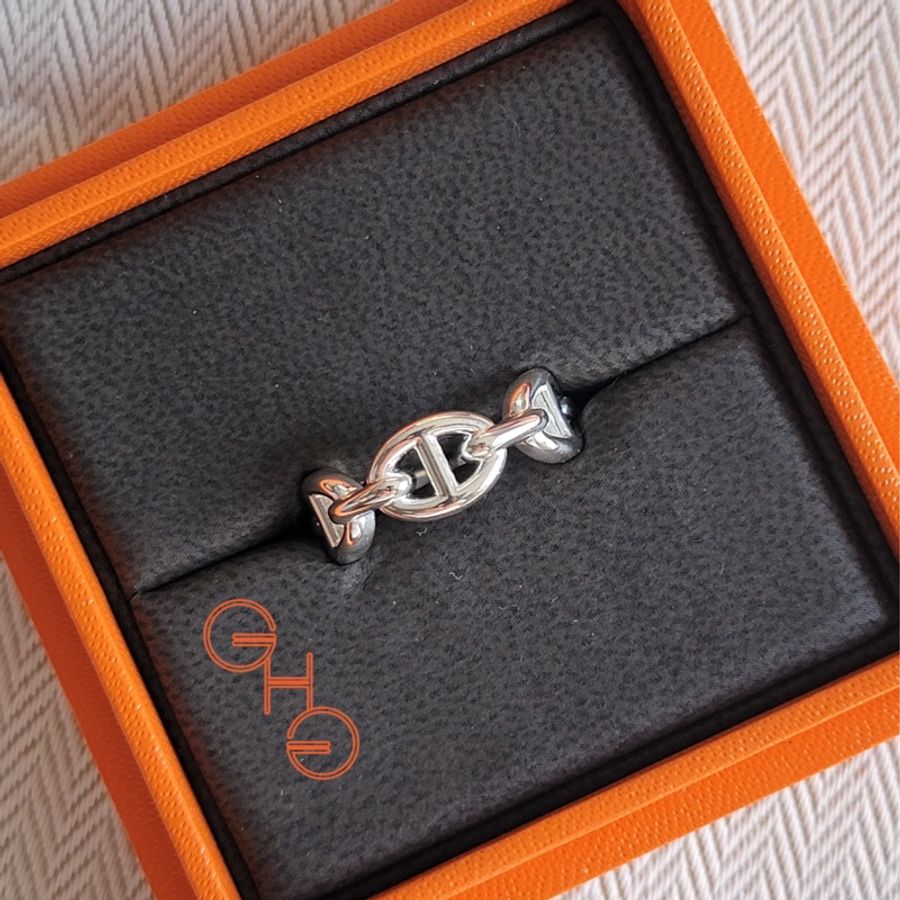 Hermès Chaine D’ Ancre Enchainee PM Silver Ring豬鼻銀戒指, Size 53 (Brand New)-0