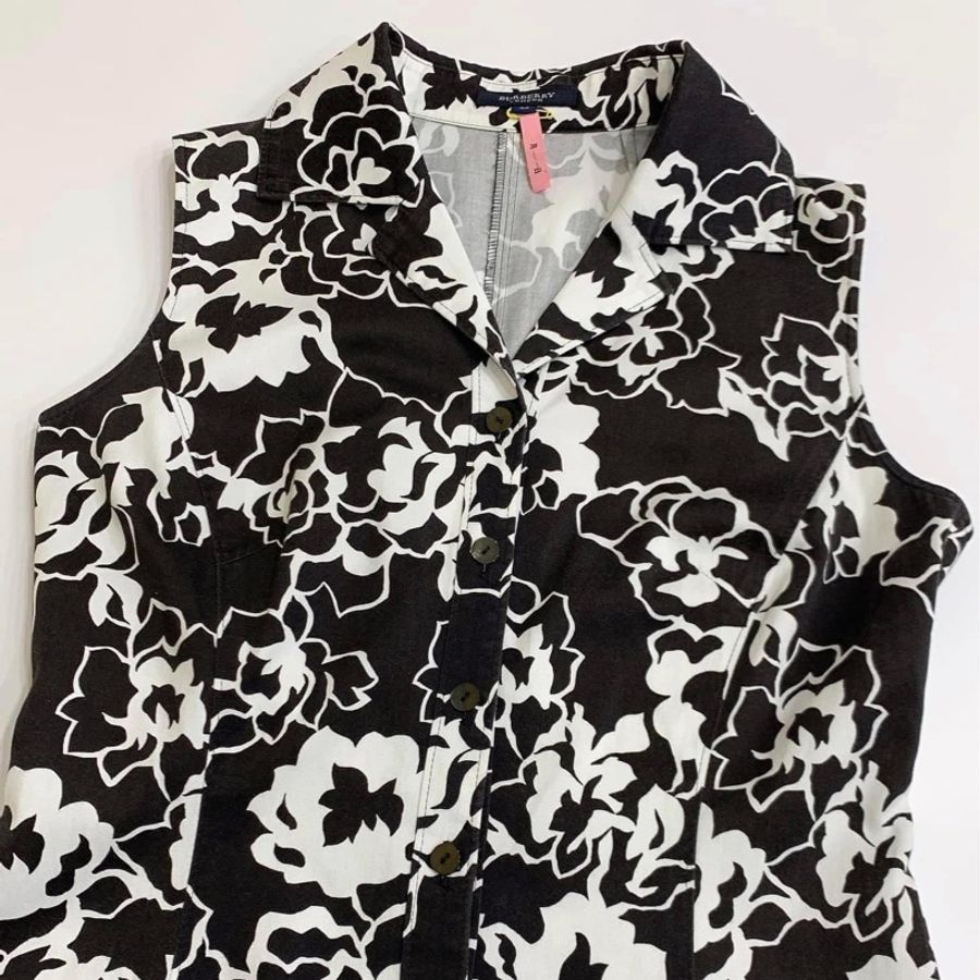 BURBERRY LONDON 深咖近黑花朵圖案無䄂洋裝-2