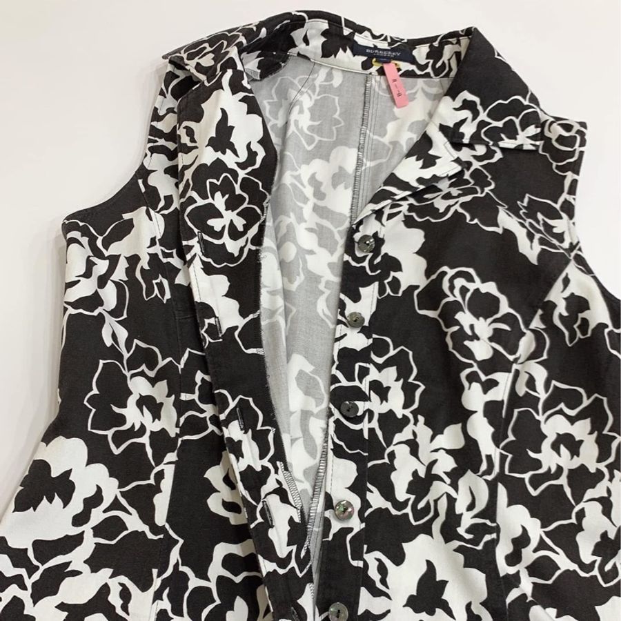 BURBERRY LONDON 深咖近黑花朵圖案無䄂洋裝-5