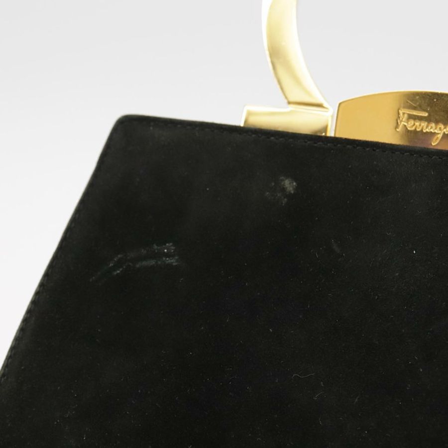 【日本直送】Salvatore Ferragamo Gancini 手提包 麂皮 2way 黑色 金色 Auth 101932-3