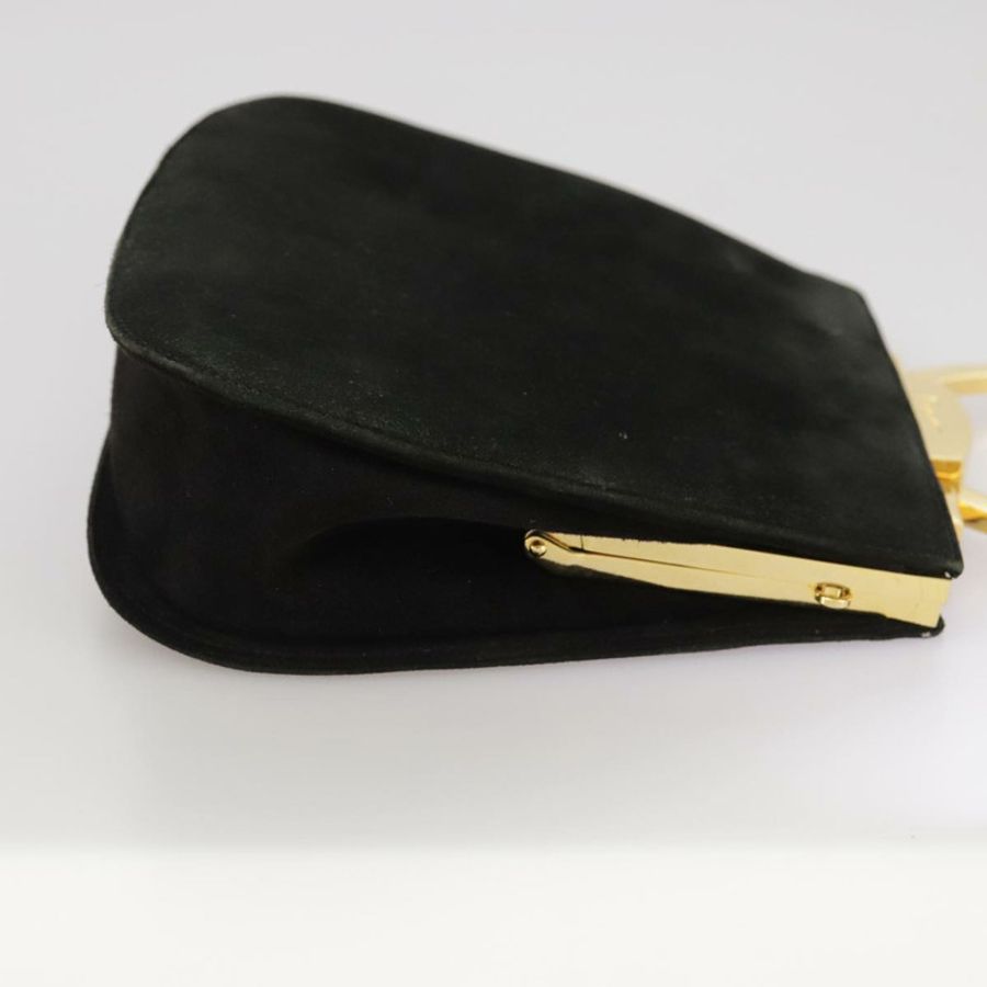 【日本直送】Salvatore Ferragamo Gancini 手提包 麂皮 2way 黑色 金色 Auth 101932-5
