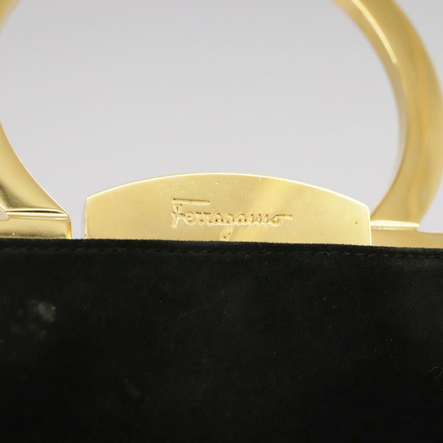 【日本直送】Salvatore Ferragamo Gancini 手提包 麂皮 2way 黑色 金色 Auth 101932-18