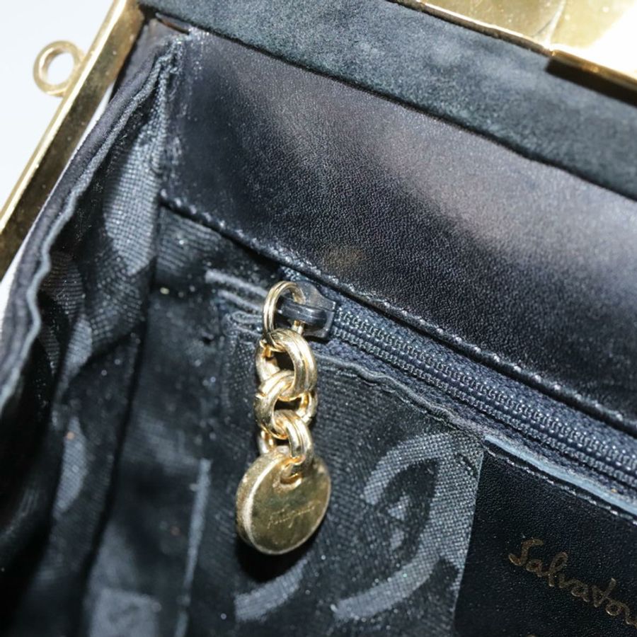 【日本直送】Salvatore Ferragamo Gancini 手提包 麂皮 2way 黑色 金色 Auth 101932-21
