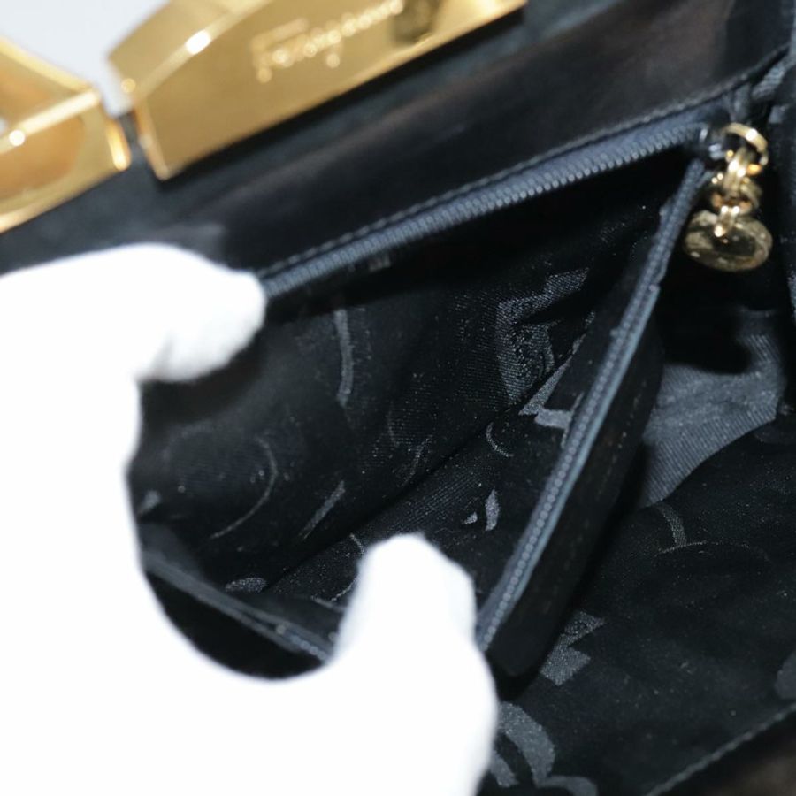 【日本直送】Salvatore Ferragamo Gancini 手提包 麂皮 2way 黑色 金色 Auth 101932-22