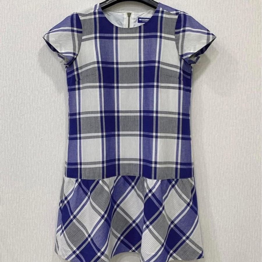 Burberry Blue Label 藍白格子棉麻拉鍊洋裝-1