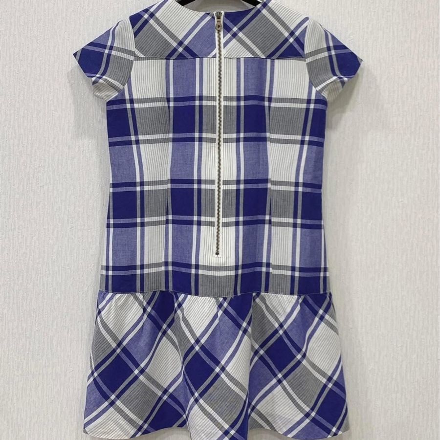 Burberry Blue Label 藍白格子棉麻拉鍊洋裝-2