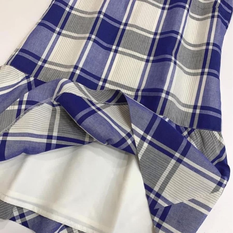 Burberry Blue Label 藍白格子棉麻拉鍊洋裝-6