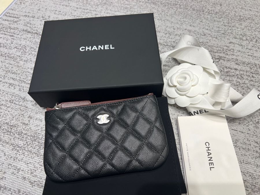 Chanel Classic Mini Pouch 一字錢包 黑銀 荔枝牛皮-0