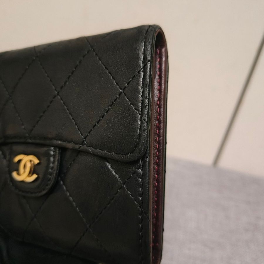 【🐍蛇吧拉系】🧧新春甜甜價至2/3🧧㊣✨CHANEL✨香奈兒 小香 雙C 羊皮 黑金 三折 短夾 皮夾 錢包/二手皮夾/二手精品🌳二手樹屋🌳-12