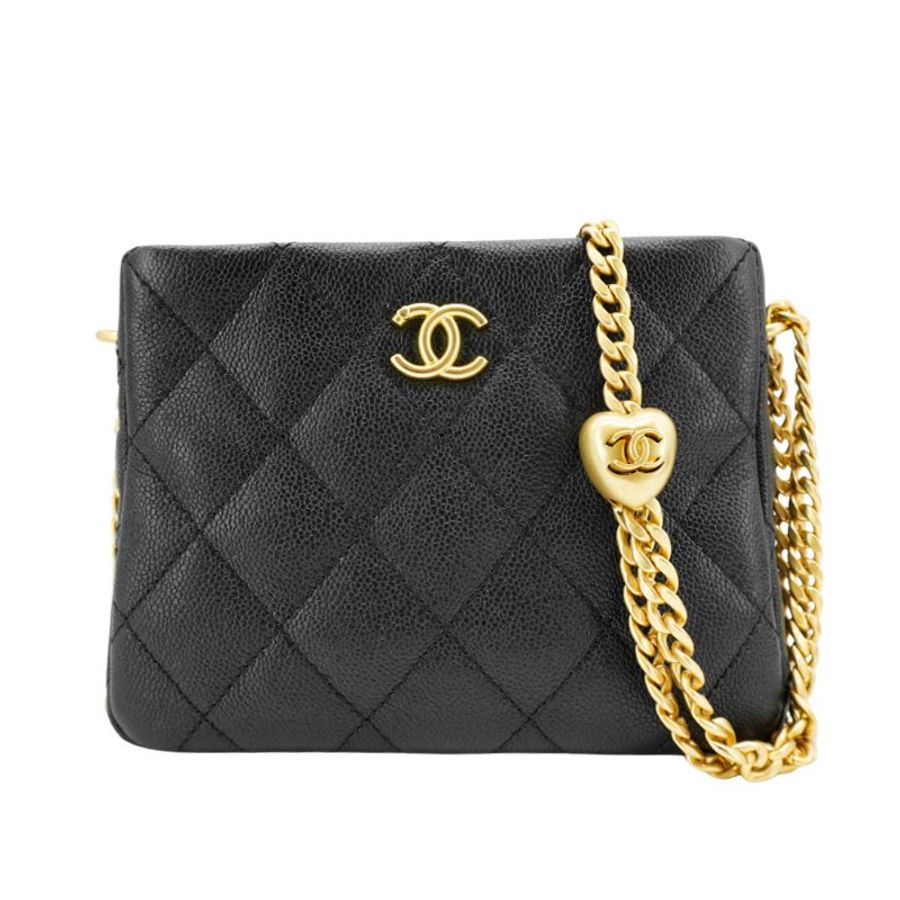 Chanel Hobo 粒紋牛皮金釦愛心調節斜背包(AS3830-黑)-0