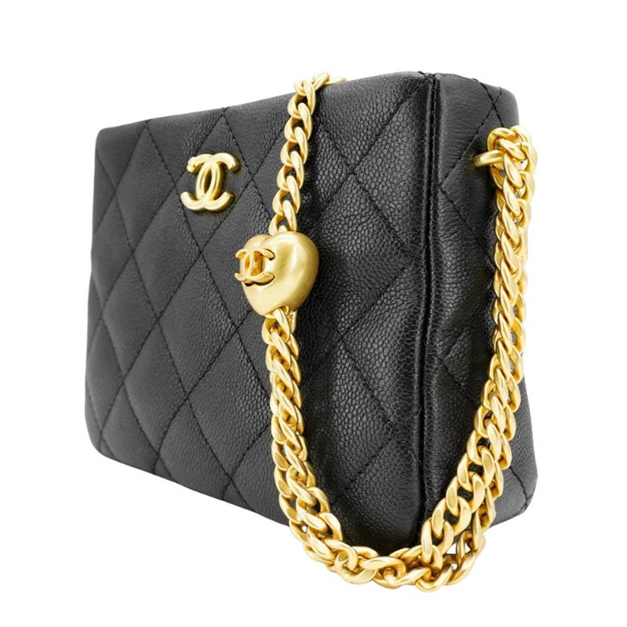 Chanel Hobo 粒紋牛皮金釦愛心調節斜背包(AS3830-黑)-1