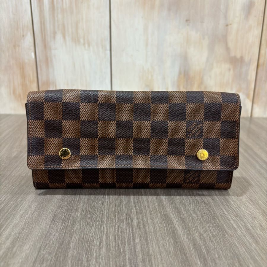 LV N63093 咖啡 棋盤 格紋 信用卡夾 相片夾 零錢包 三合一 發財包 長夾-0
