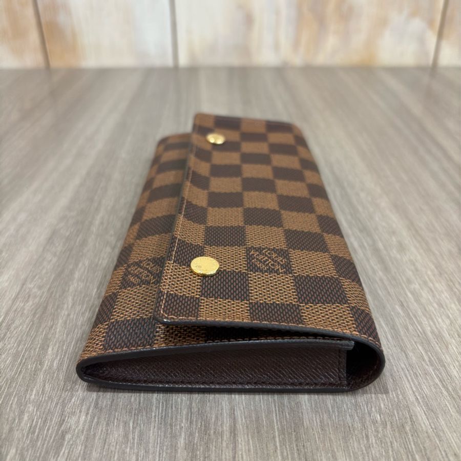 LV N63093 咖啡 棋盤 格紋 信用卡夾 相片夾 零錢包 三合一 發財包 長夾-3