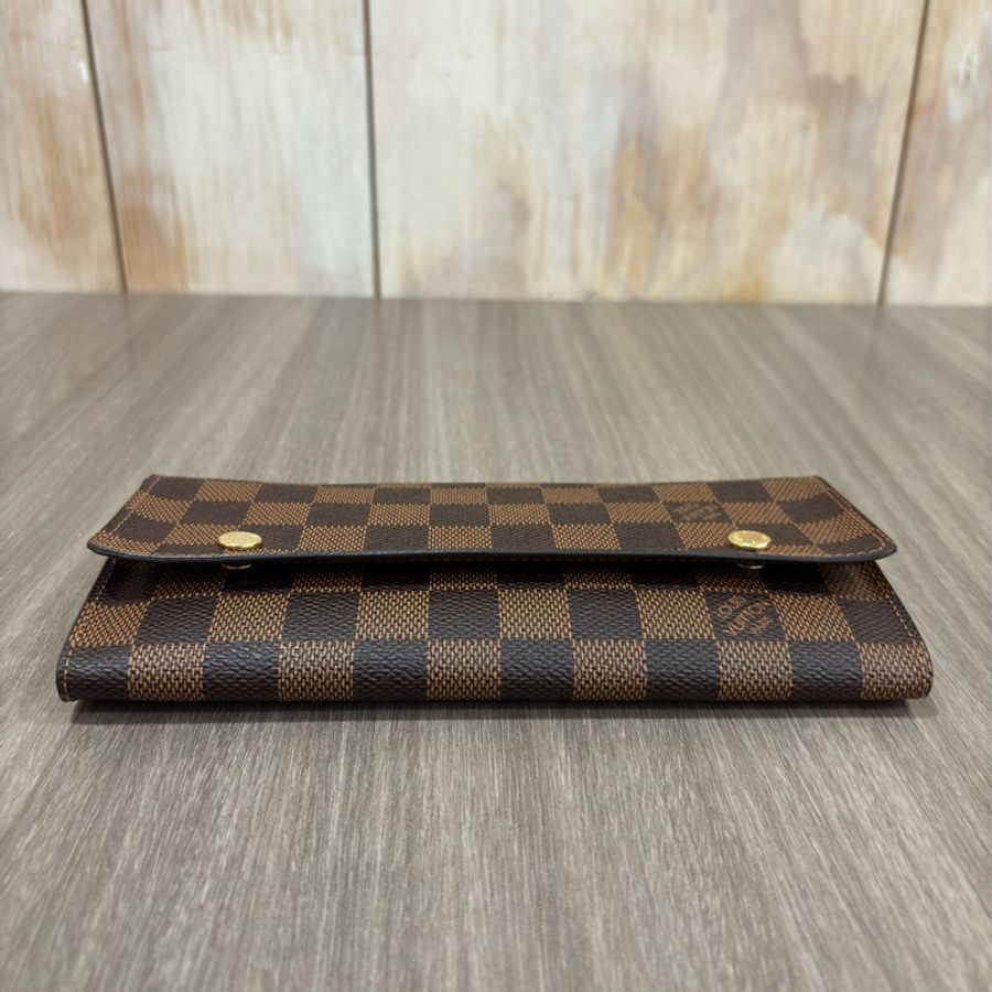 LV N63093 咖啡 棋盤 格紋 信用卡夾 相片夾 零錢包 三合一 發財包 長夾-4