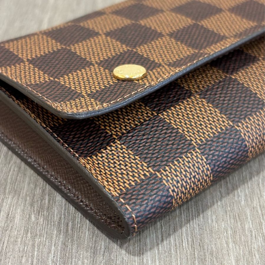 LV N63093 咖啡 棋盤 格紋 信用卡夾 相片夾 零錢包 三合一 發財包 長夾-5