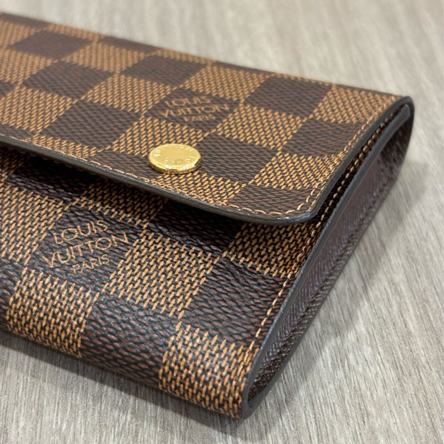 LV N63093 咖啡 棋盤 格紋 信用卡夾 相片夾 零錢包 三合一 發財包 長夾-6