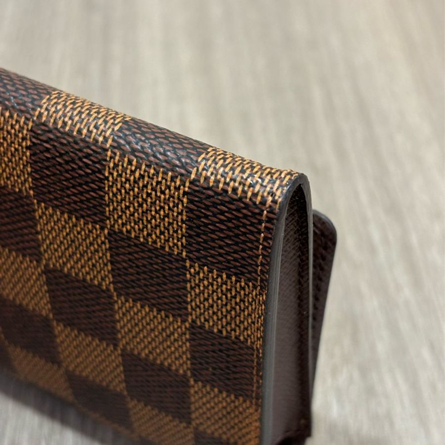 LV N63093 咖啡 棋盤 格紋 信用卡夾 相片夾 零錢包 三合一 發財包 長夾-8