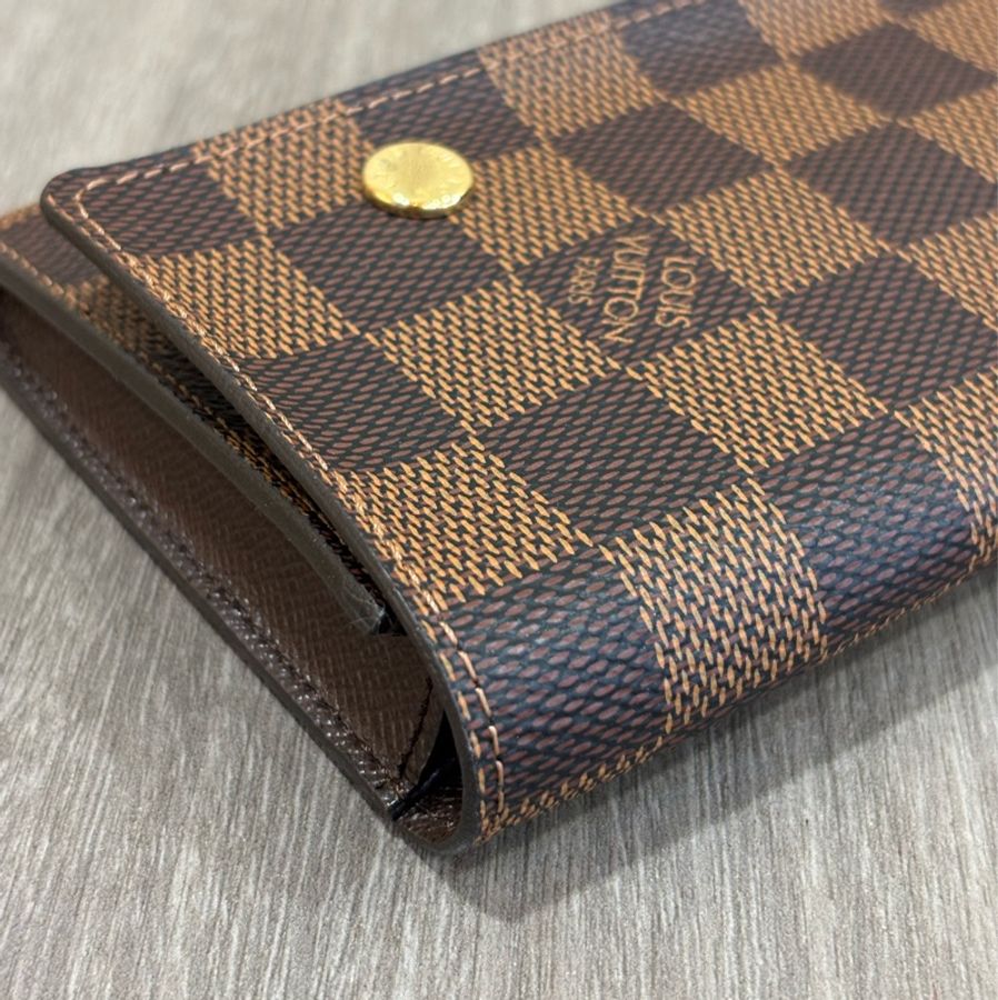 LV N63093 咖啡 棋盤 格紋 信用卡夾 相片夾 零錢包 三合一 發財包 長夾-9