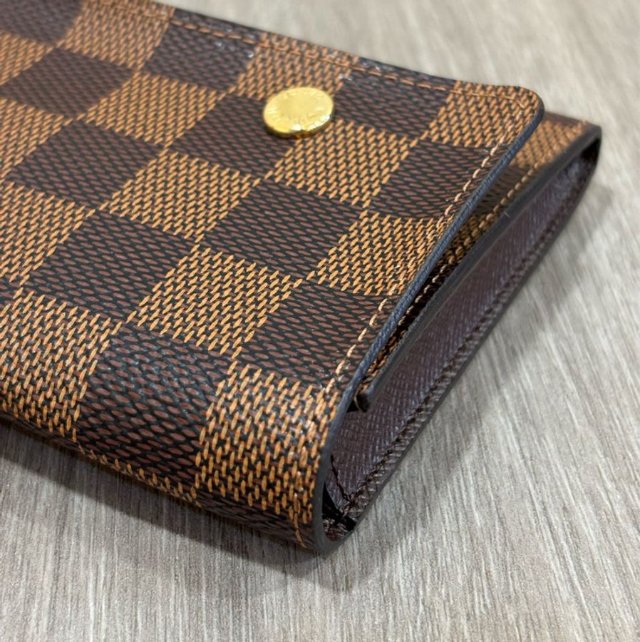 LV N63093 咖啡 棋盤 格紋 信用卡夾 相片夾 零錢包 三合一 發財包 長夾-10