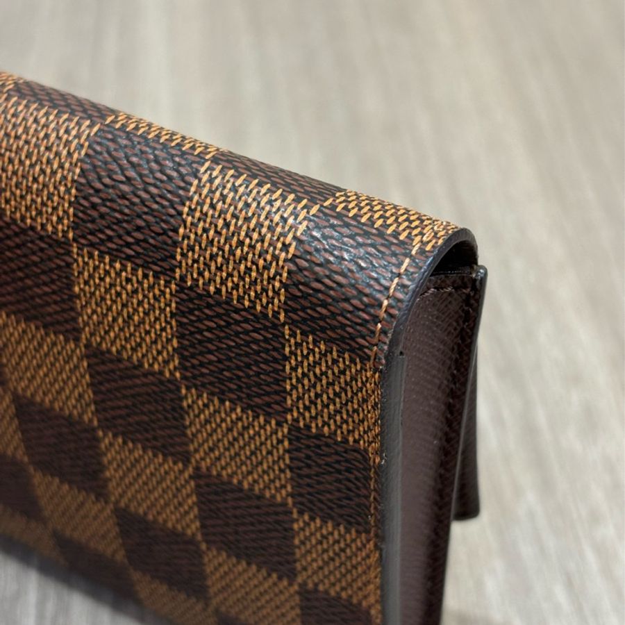 LV N63093 咖啡 棋盤 格紋 信用卡夾 相片夾 零錢包 三合一 發財包 長夾-12