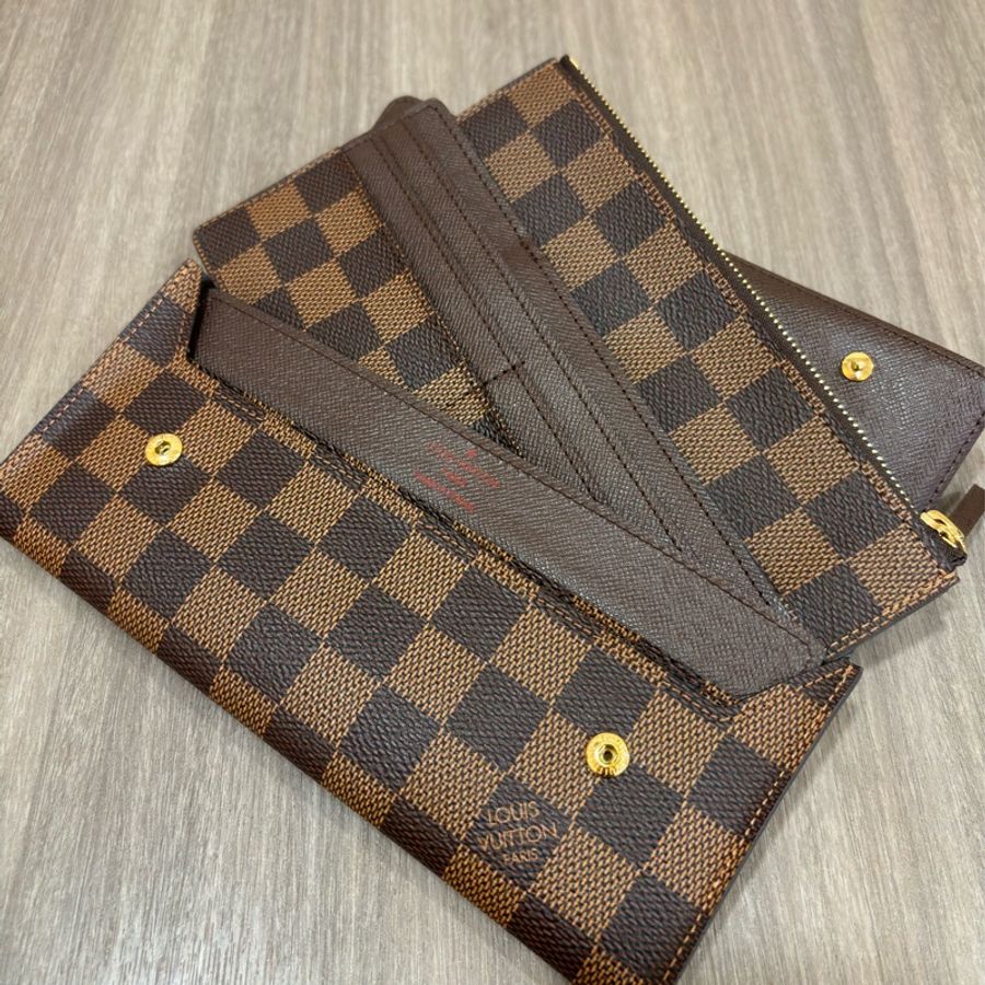 LV N63093 咖啡 棋盤 格紋 信用卡夾 相片夾 零錢包 三合一 發財包 長夾-16