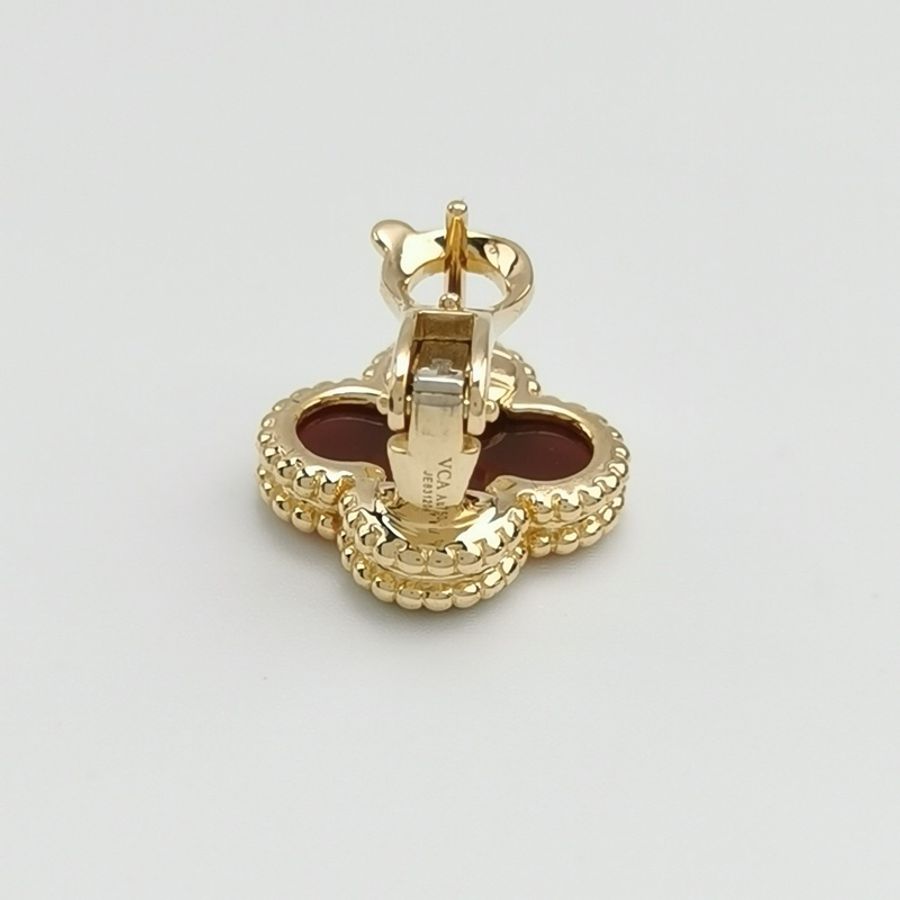 Van Cleef & Arpels 梵克雅寶 Vintage Alhambra18K黃金玉髓四葉草耳釘-5