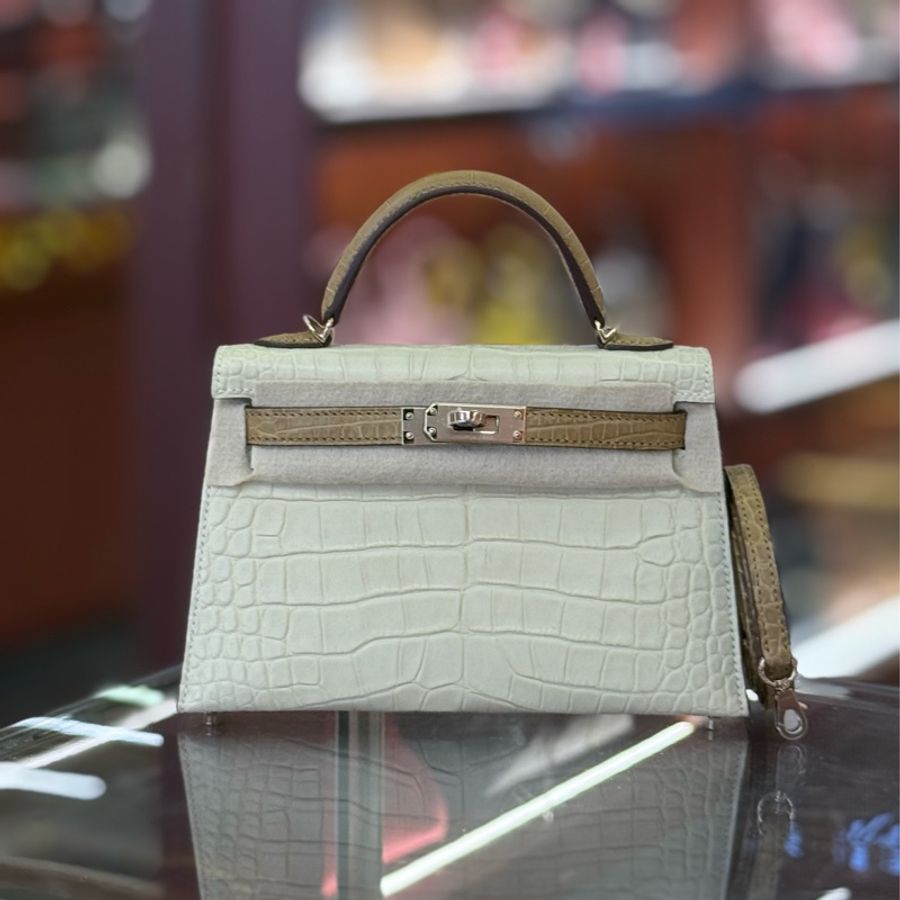 全新Hermes mini kelly二代 香草色拼牛皮纸色-1