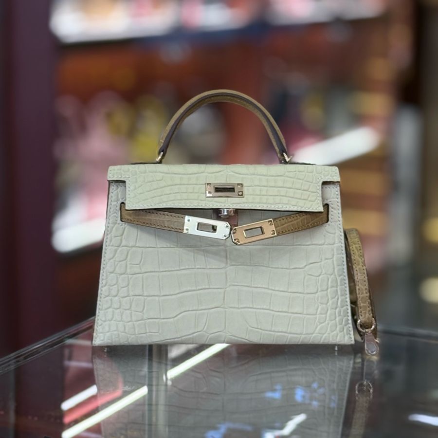 全新Hermes mini kelly二代 香草色拼牛皮纸色-3