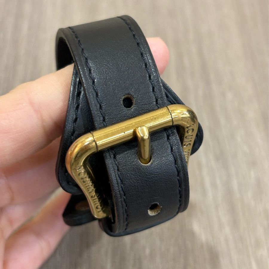 LV M92480 深咖啡色牛皮復古金屬鉚釘粗曠 個性 手環-3