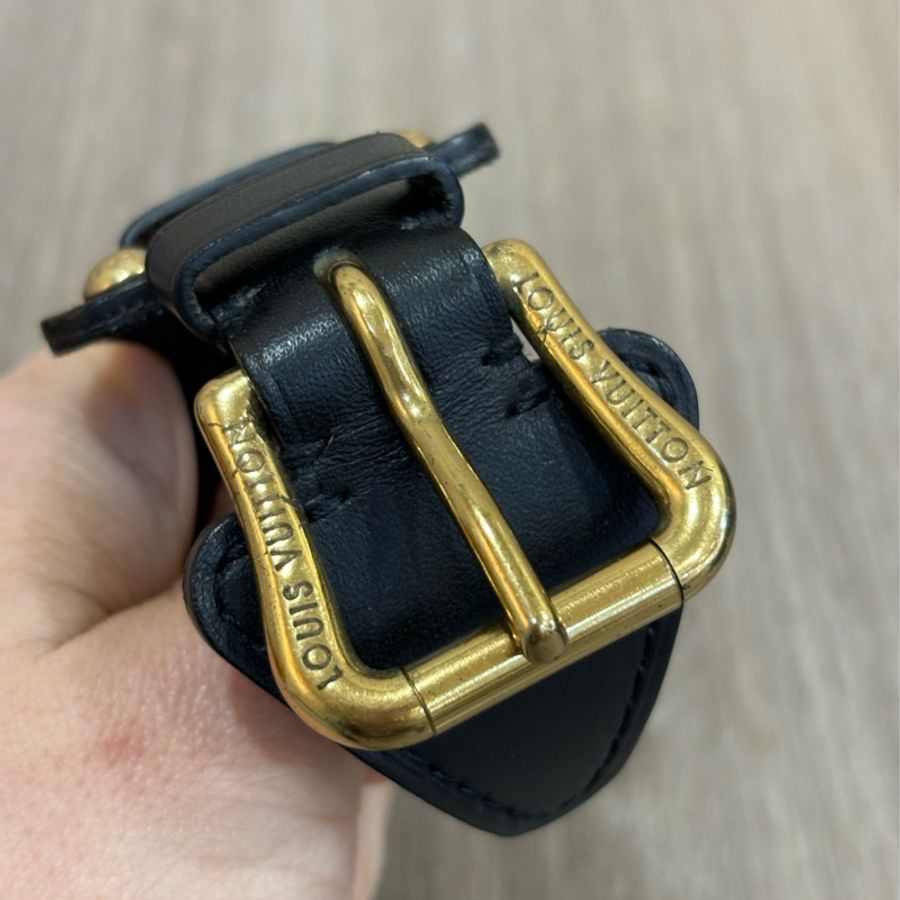 LV M92480 深咖啡色牛皮復古金屬鉚釘粗曠 個性 手環-5