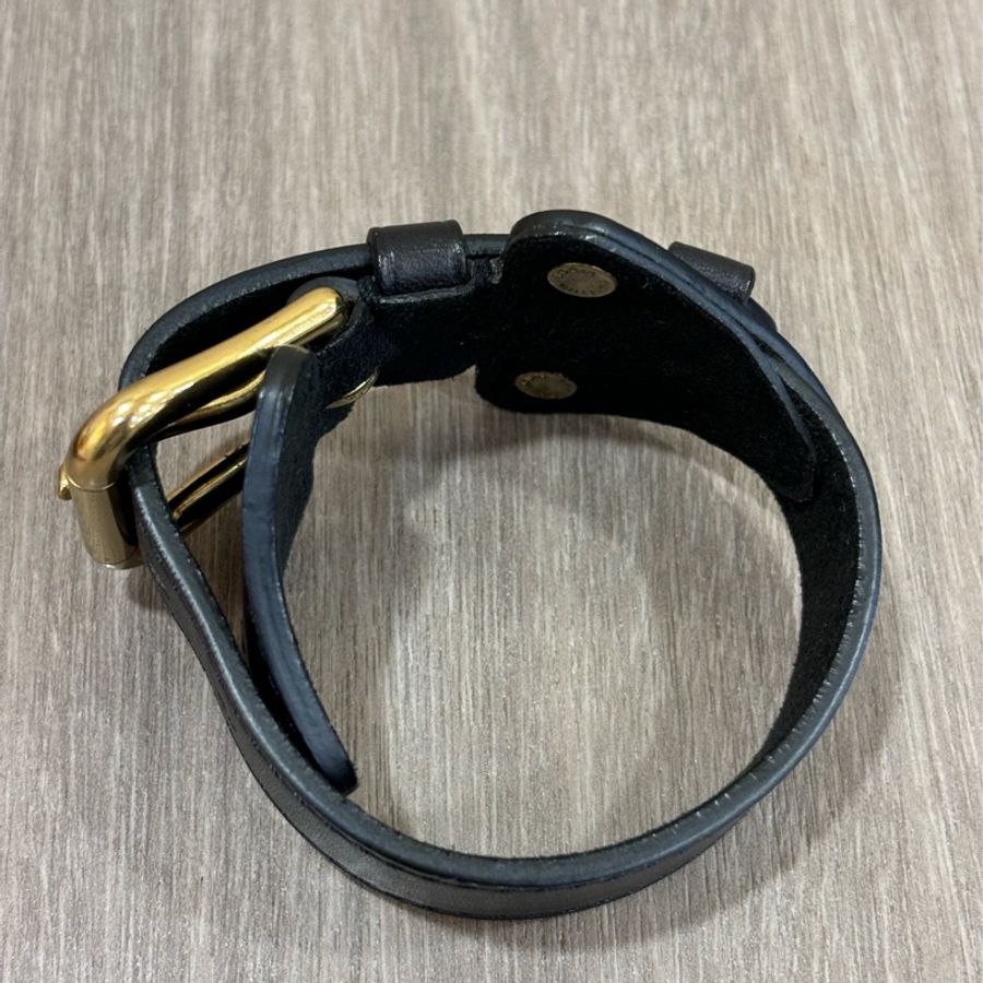 LV M92480 深咖啡色牛皮復古金屬鉚釘粗曠 個性 手環-11
