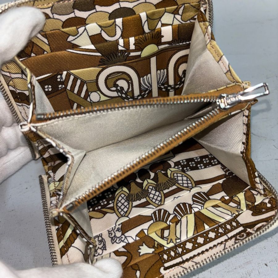 Hermes Silk’in奶油白Epsom皮銀釦絲巾短夾 Z刻-10