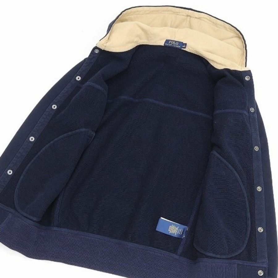 POLO RALPH LAUREN萊爾補丁刺繡棉質抓絨運動衫連帽夾克 海軍藍 XS-1