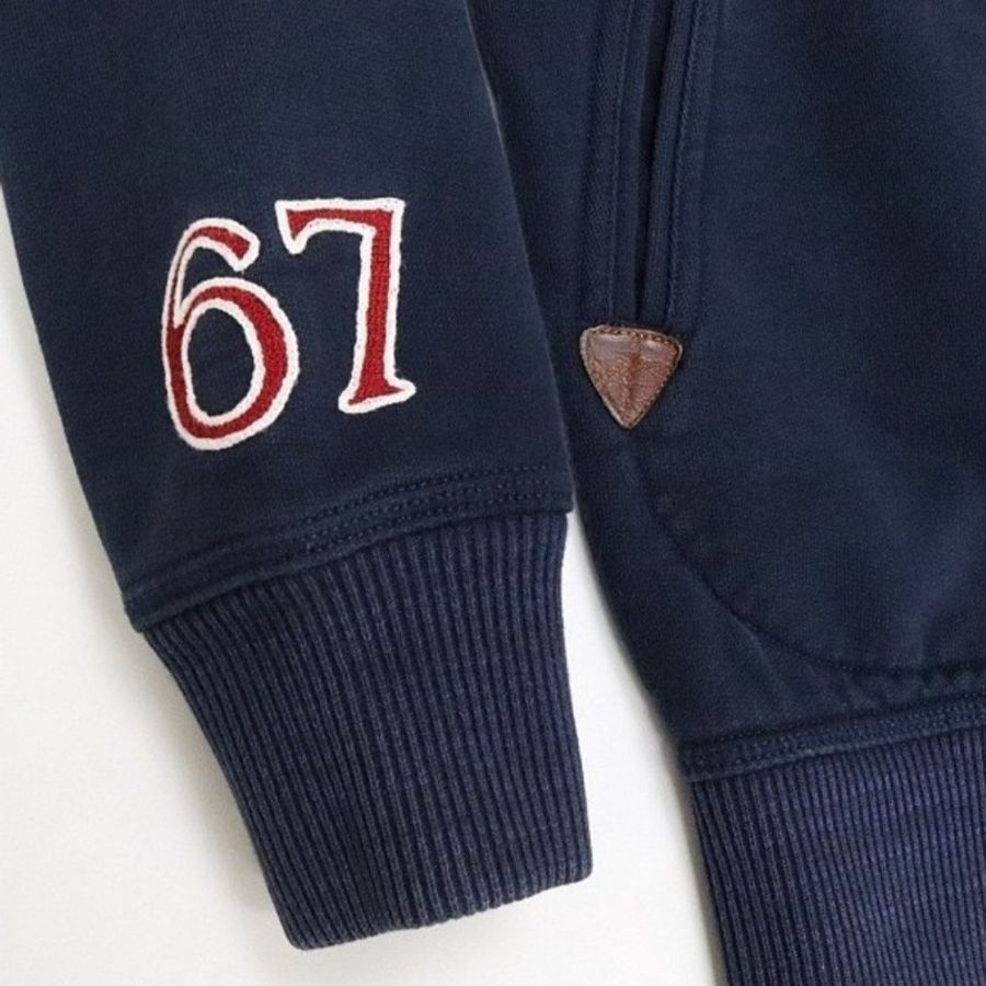 POLO RALPH LAUREN萊爾補丁刺繡棉質抓絨運動衫連帽夾克 海軍藍 XS-4