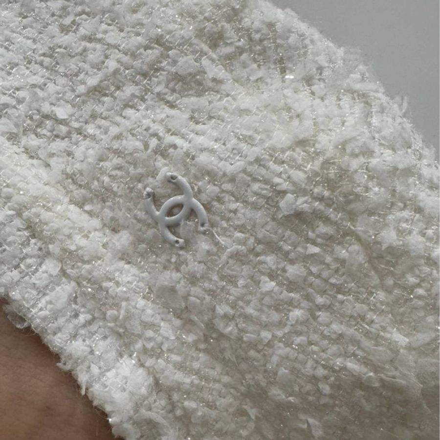 chanel 香奈兒 白色 針織 毛呢 貝蕾帽 貝雷帽 帽子-2