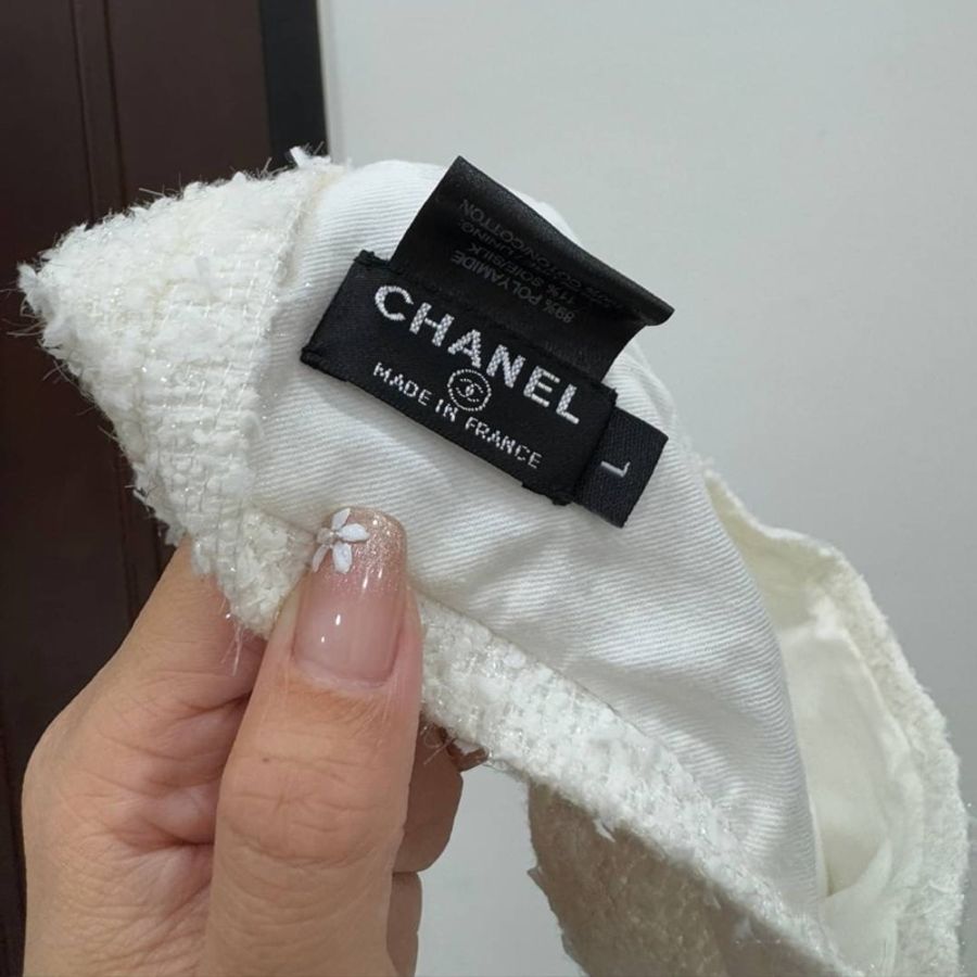 chanel 香奈兒 白色 針織 毛呢 貝蕾帽 貝雷帽 帽子-6
