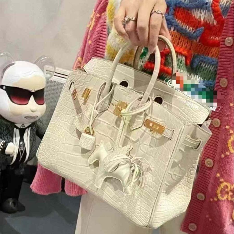 Hermes Birkin 25 霧面鰐魚 8L冰川白 金扣 極品小喜馬拉雅-0