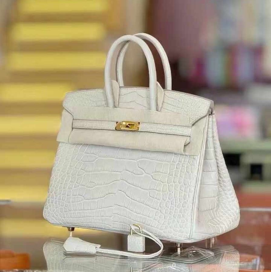 Hermes Birkin 25 霧面鰐魚 8L冰川白 金扣 極品小喜馬拉雅-2