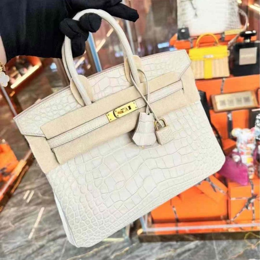 Hermes Birkin 25 霧面鰐魚 8L冰川白 金扣 極品小喜馬拉雅-3