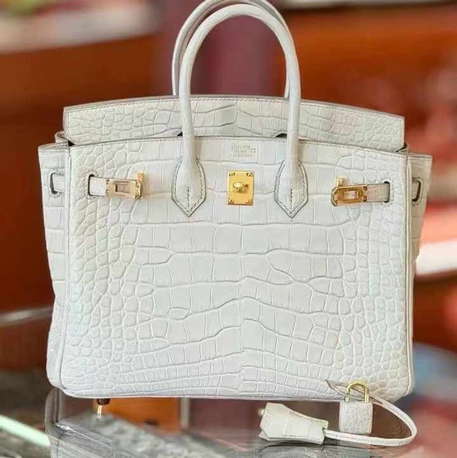 Hermes Birkin 25 霧面鰐魚 8L冰川白 金扣 極品小喜馬拉雅-4