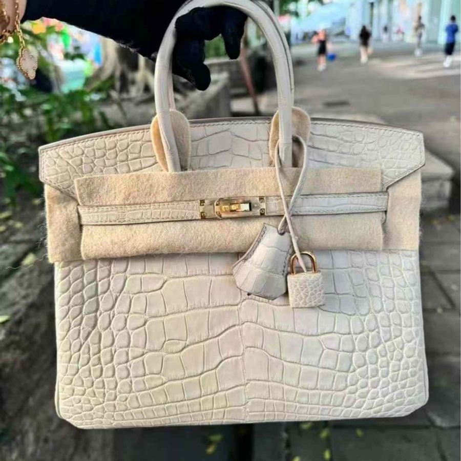 Hermes Birkin 25 霧面鰐魚 8L冰川白 金扣 極品小喜馬拉雅-5