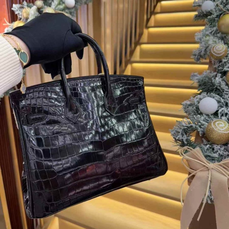 Hermes birkin 25 cc89 黑金亮面鱷魚-1