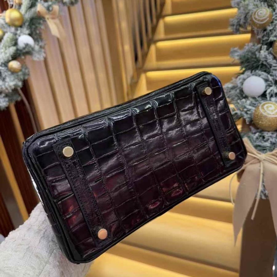 Hermes birkin 25 cc89 黑金亮面鱷魚-2