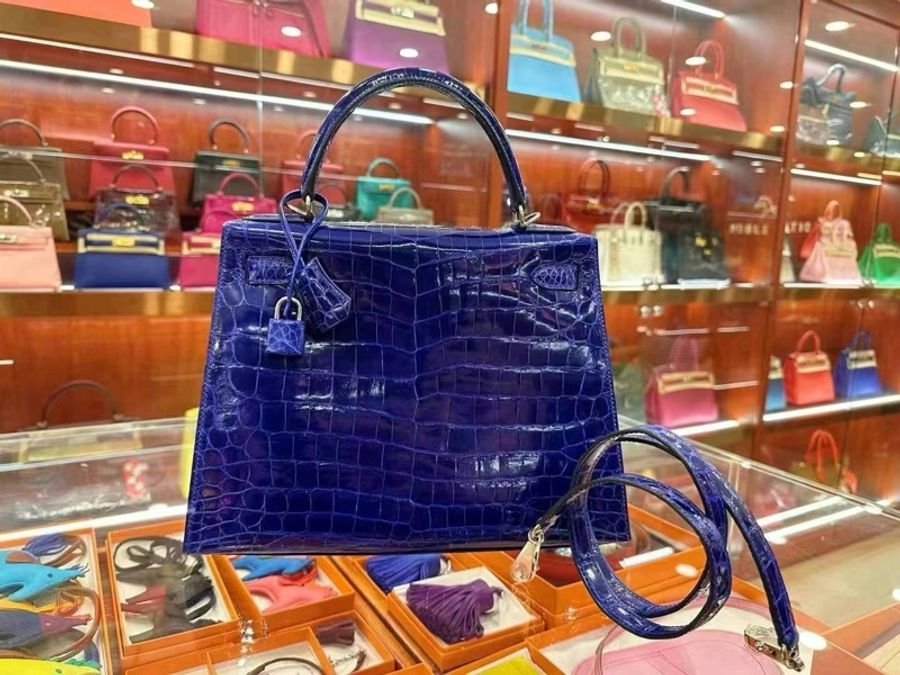 Hermes kelly 28 7T電光藍 鱷魚-1