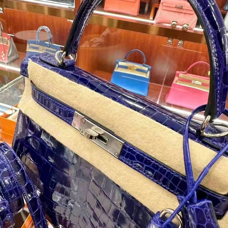 Hermes kelly 28 7T電光藍 鱷魚-2