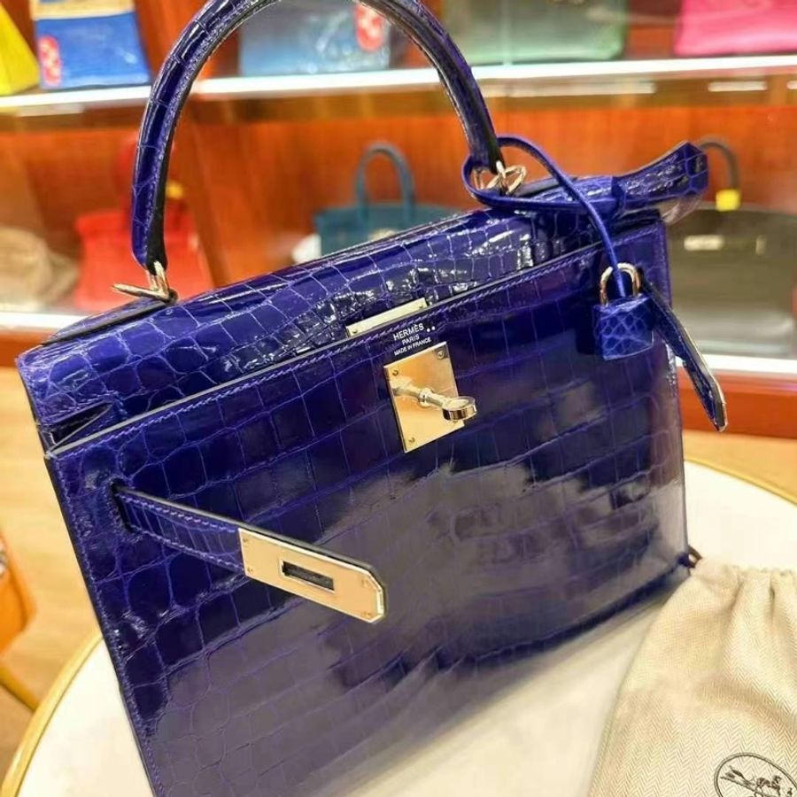 Hermes kelly 28 7T電光藍 鱷魚-3