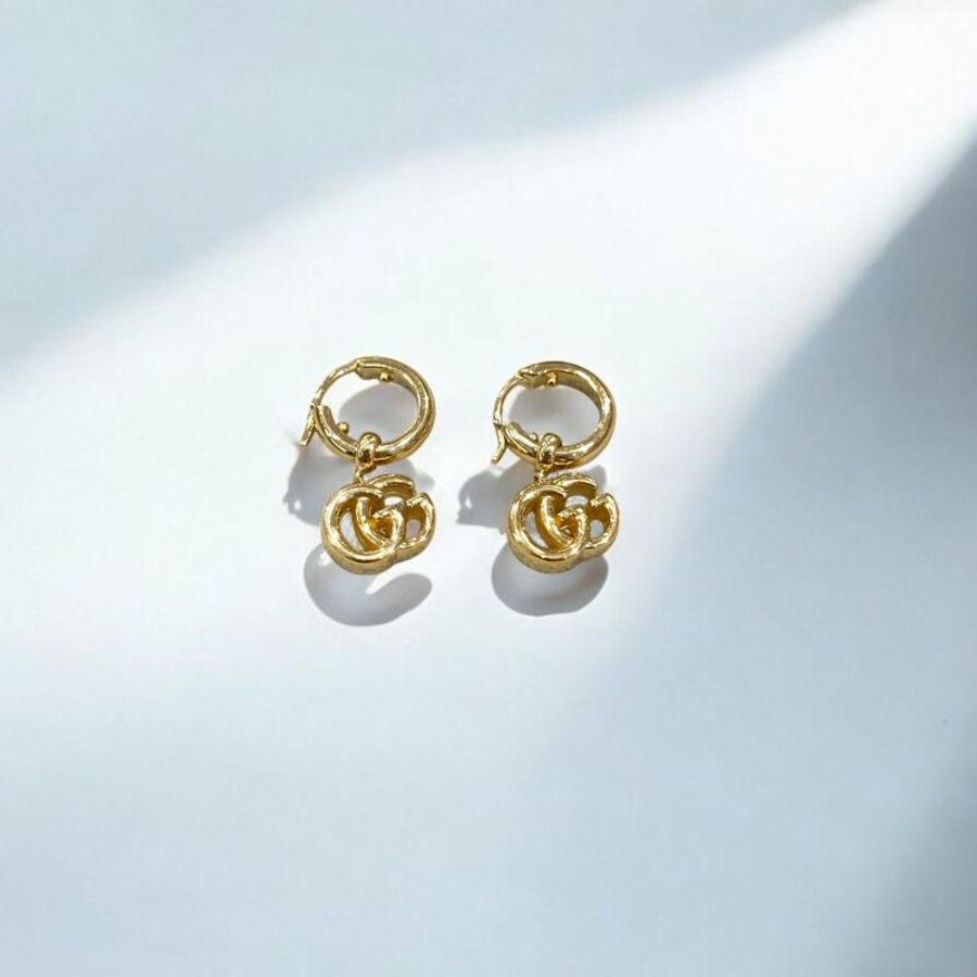 GUCCI K金雙G垂墜耳環-2