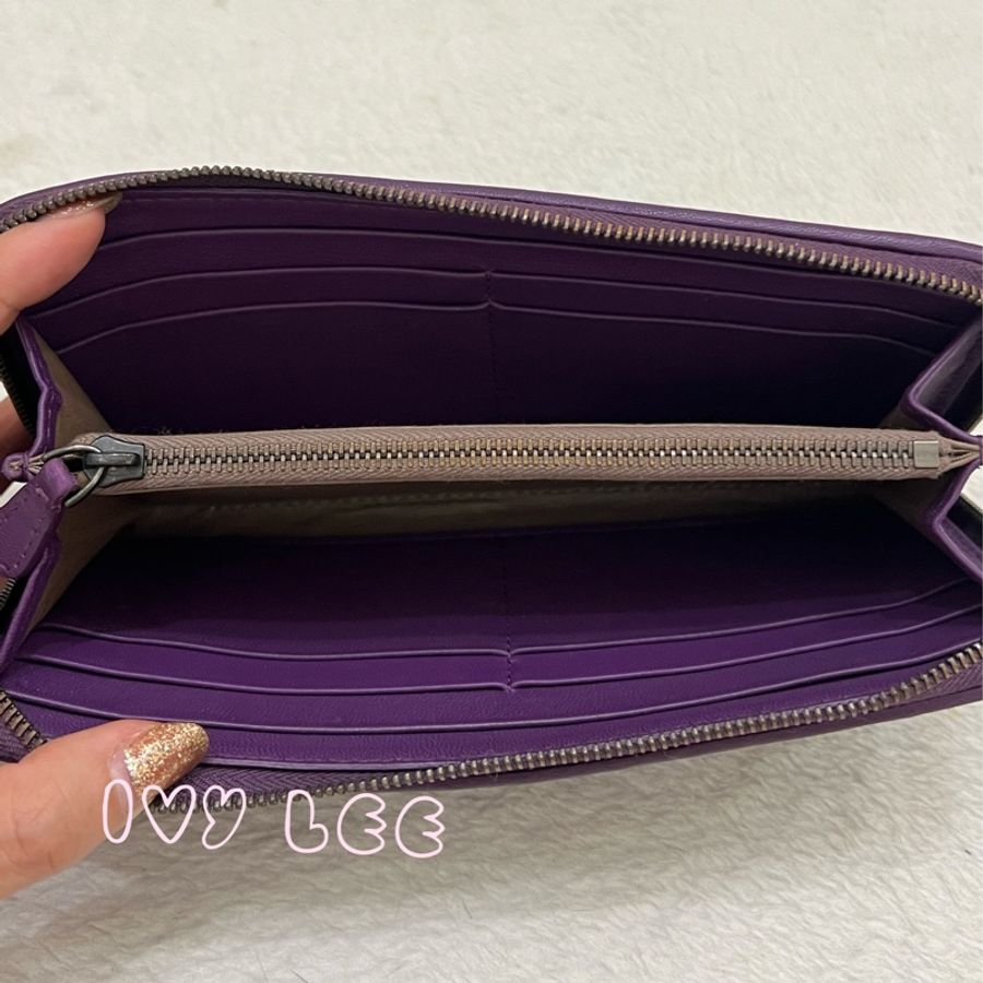 BOTTEGA VENETA 中性皮革 紫色 8卡層長夾 錢包 二手精品-2