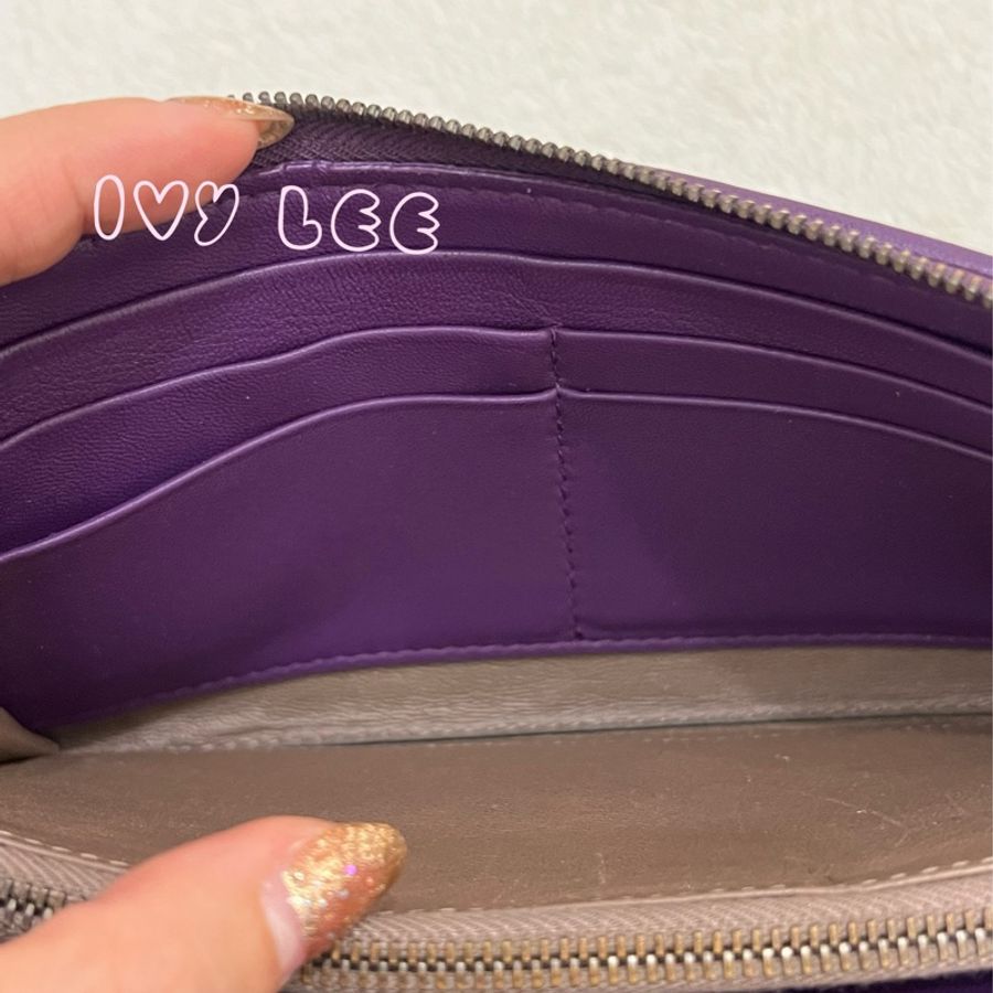BOTTEGA VENETA 中性皮革 紫色 8卡層長夾 錢包 二手精品-3