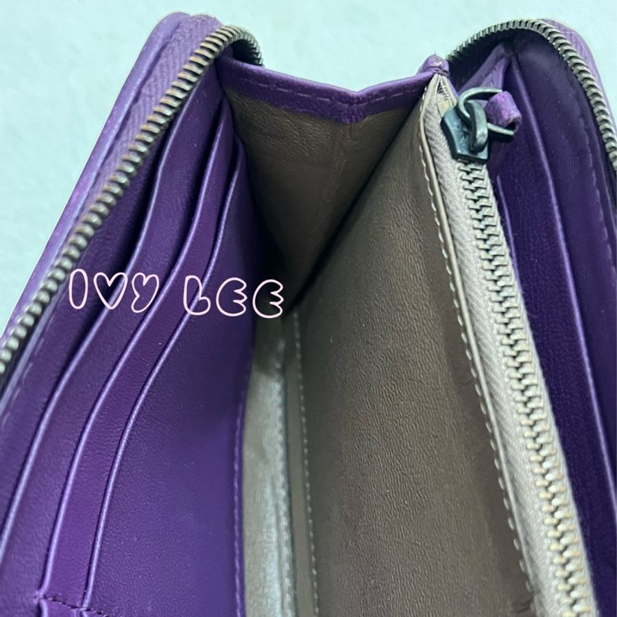 BOTTEGA VENETA 中性皮革 紫色 8卡層長夾 錢包 二手精品-7